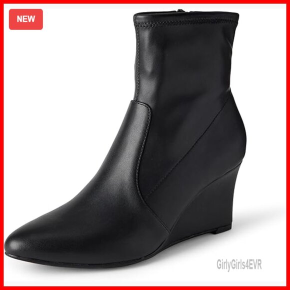 Women's Wedge Ankle Boots with Memory Foam Insole and Side Zip